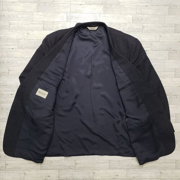 Pronto Uomo Tweed Lambswool Blazer Sport Coat Suit Jacket Dark Blue Mens 52R - Picture 4 of 12